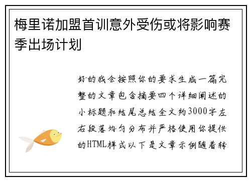梅里诺加盟首训意外受伤或将影响赛季出场计划